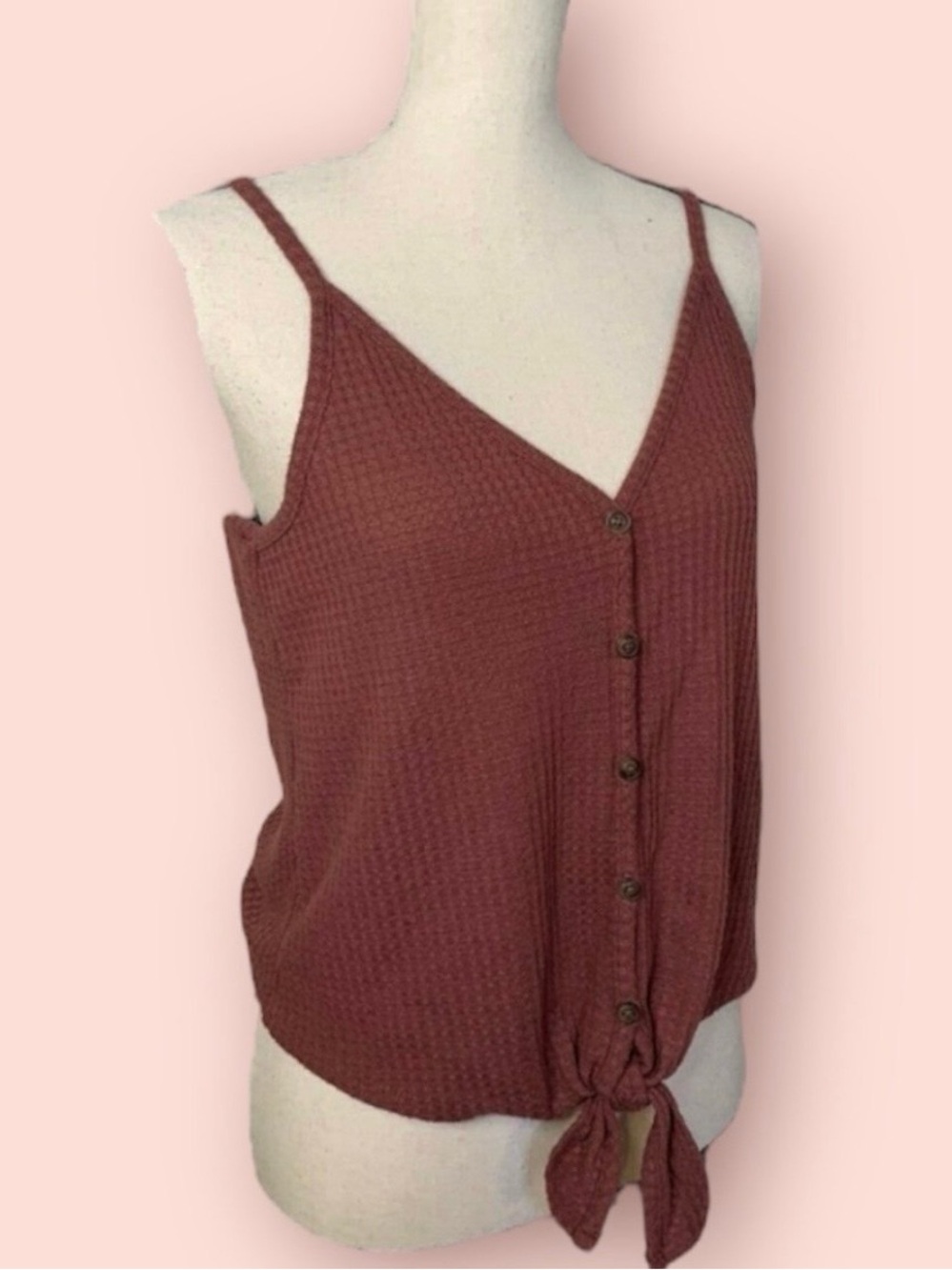 Waffle Knit Tie-Front Tank Top
